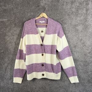 Wynter Cardigan Sweater Womens Large Purple Long Sleeve Striped Button Up